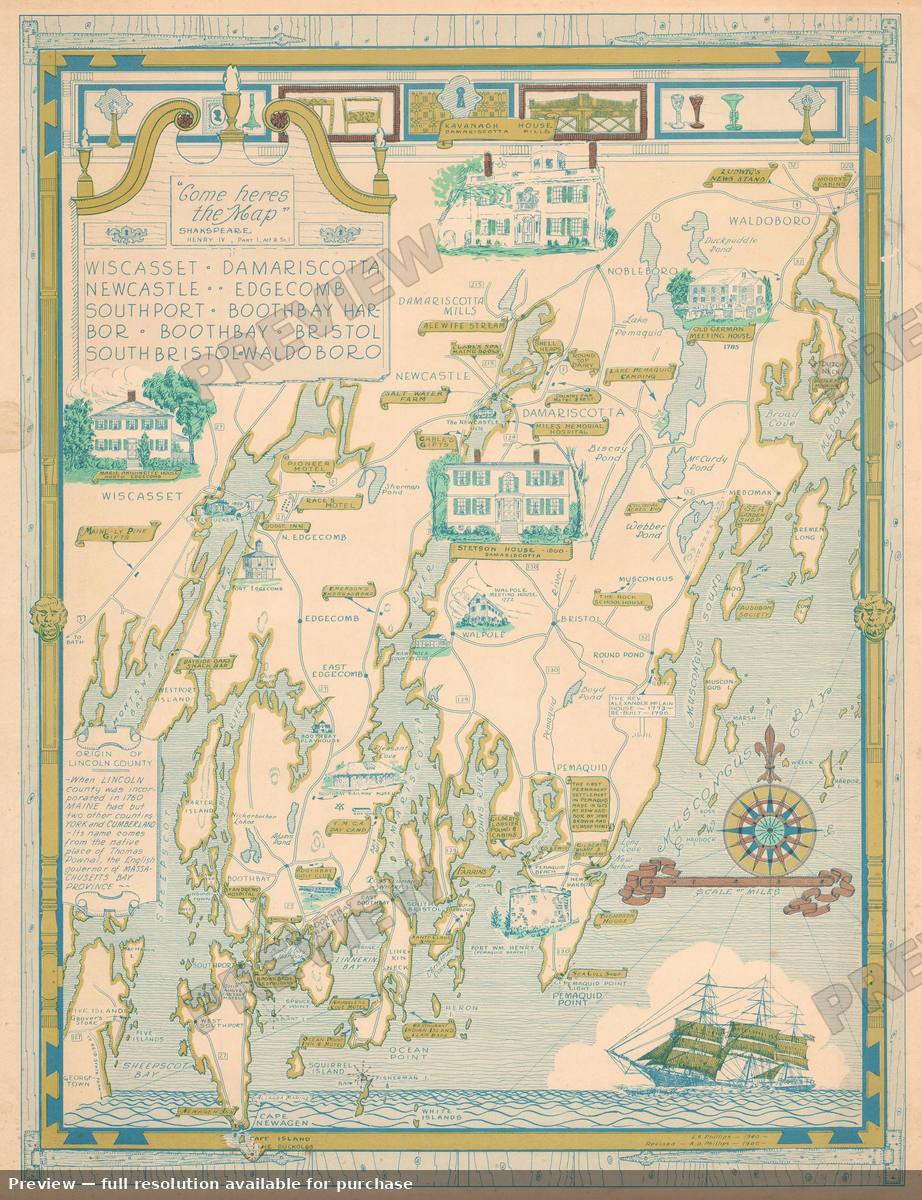 Antique map: Mid Coast Maine, 1966
