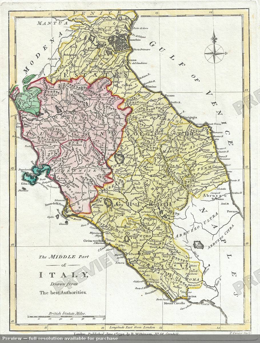 Antique map: Middle Part Italy, 1792