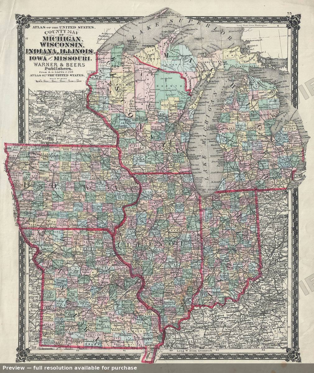 Antique map: Midwest, 1876, 1876