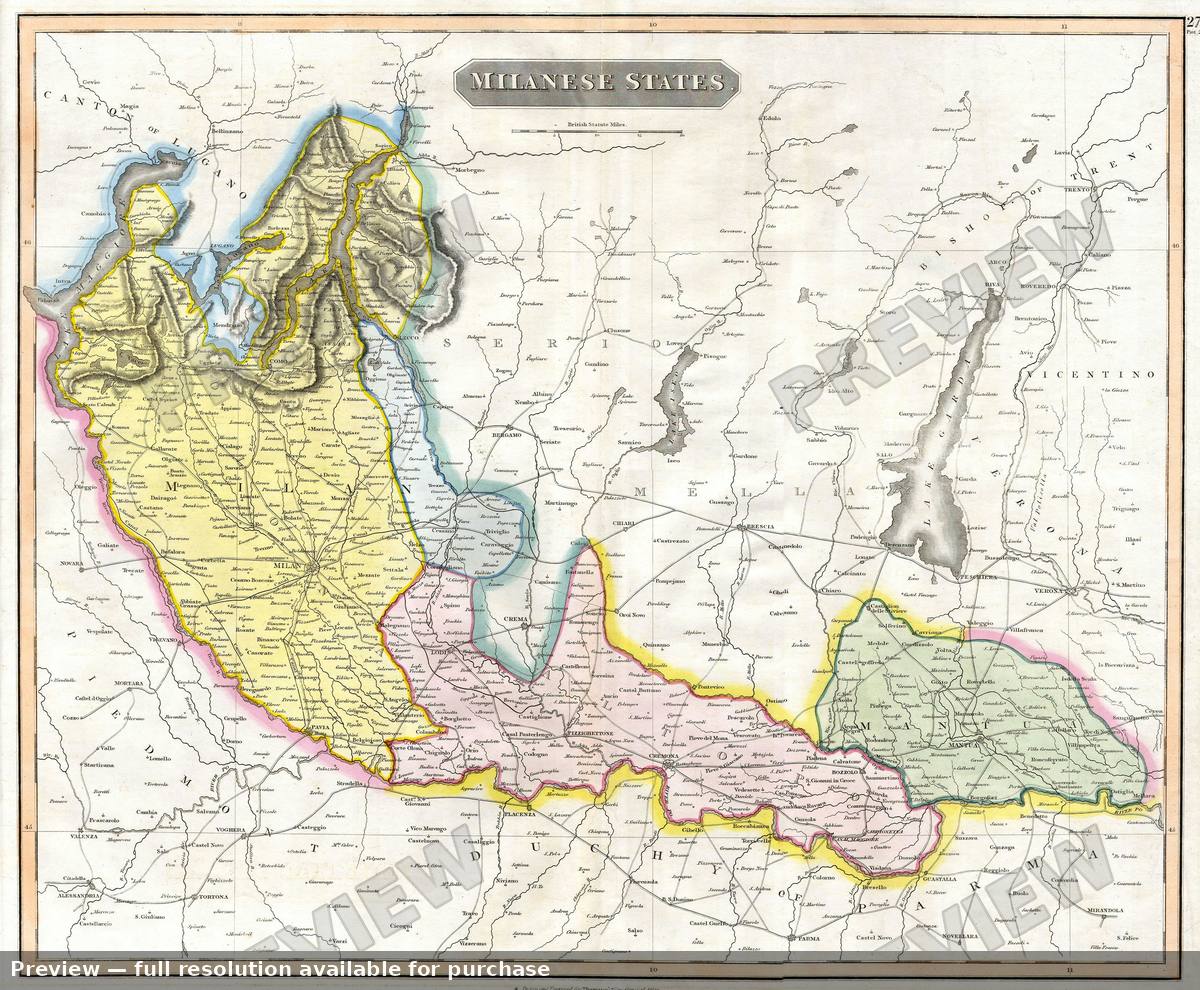 Antique map: Milanese States, 1815