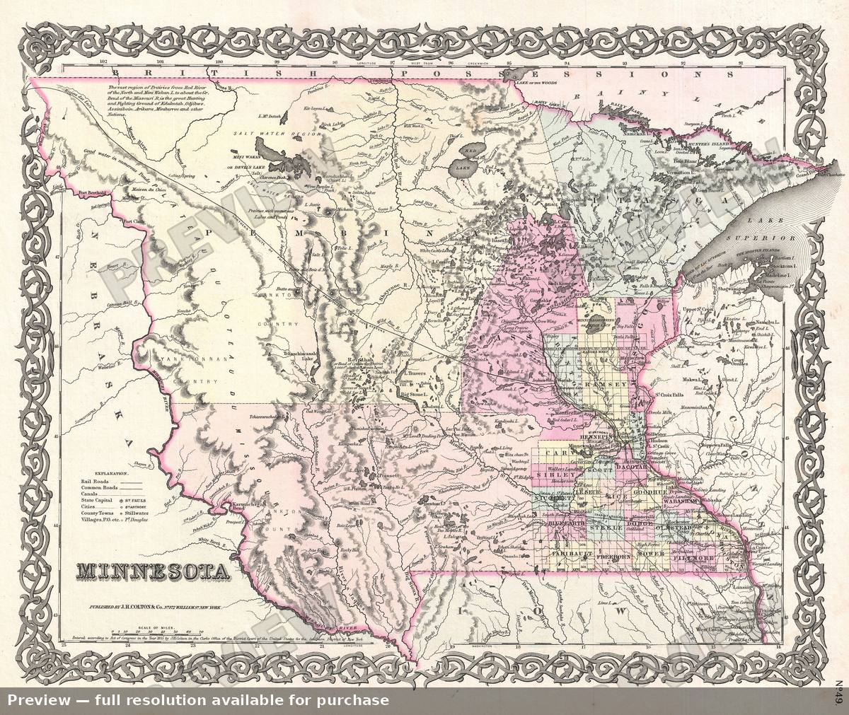 Antique map: Minnesota, 1855, 1855