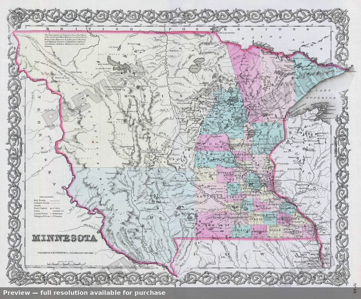Antique map: Minnesota, 1856, 1856