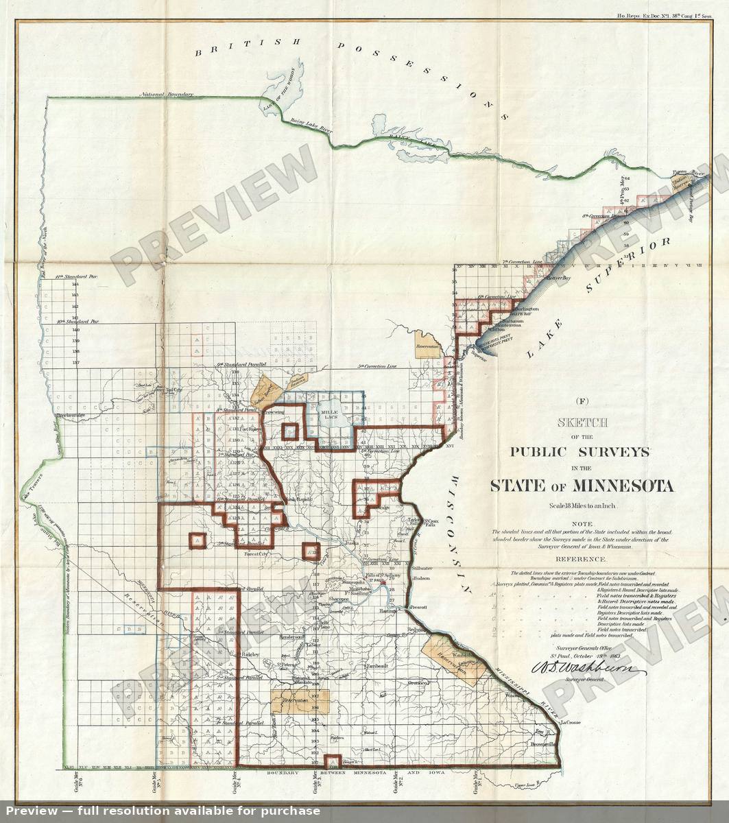 Antique map: Minnesota, 1863, 1863