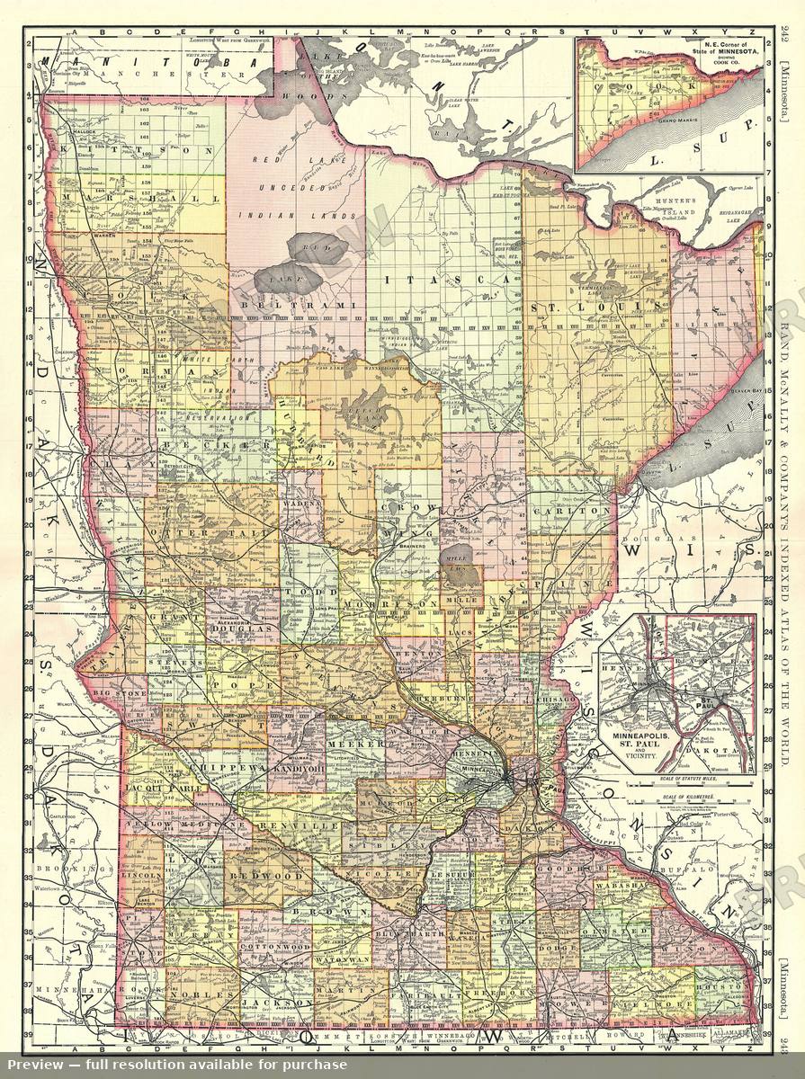 Antique map: Minnesota, 1893, 1893