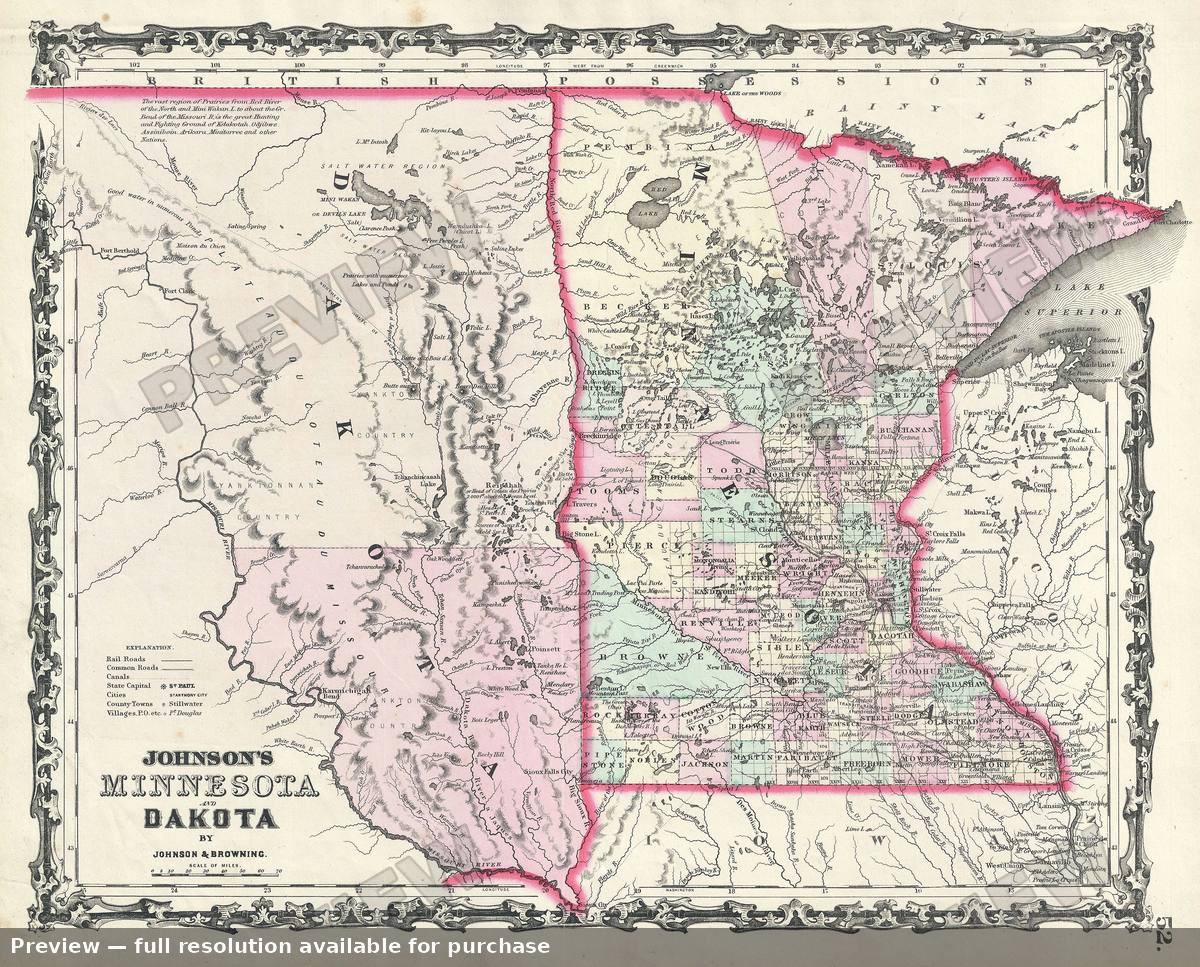Antique map: Minnesota Dakota, 1861, 1861