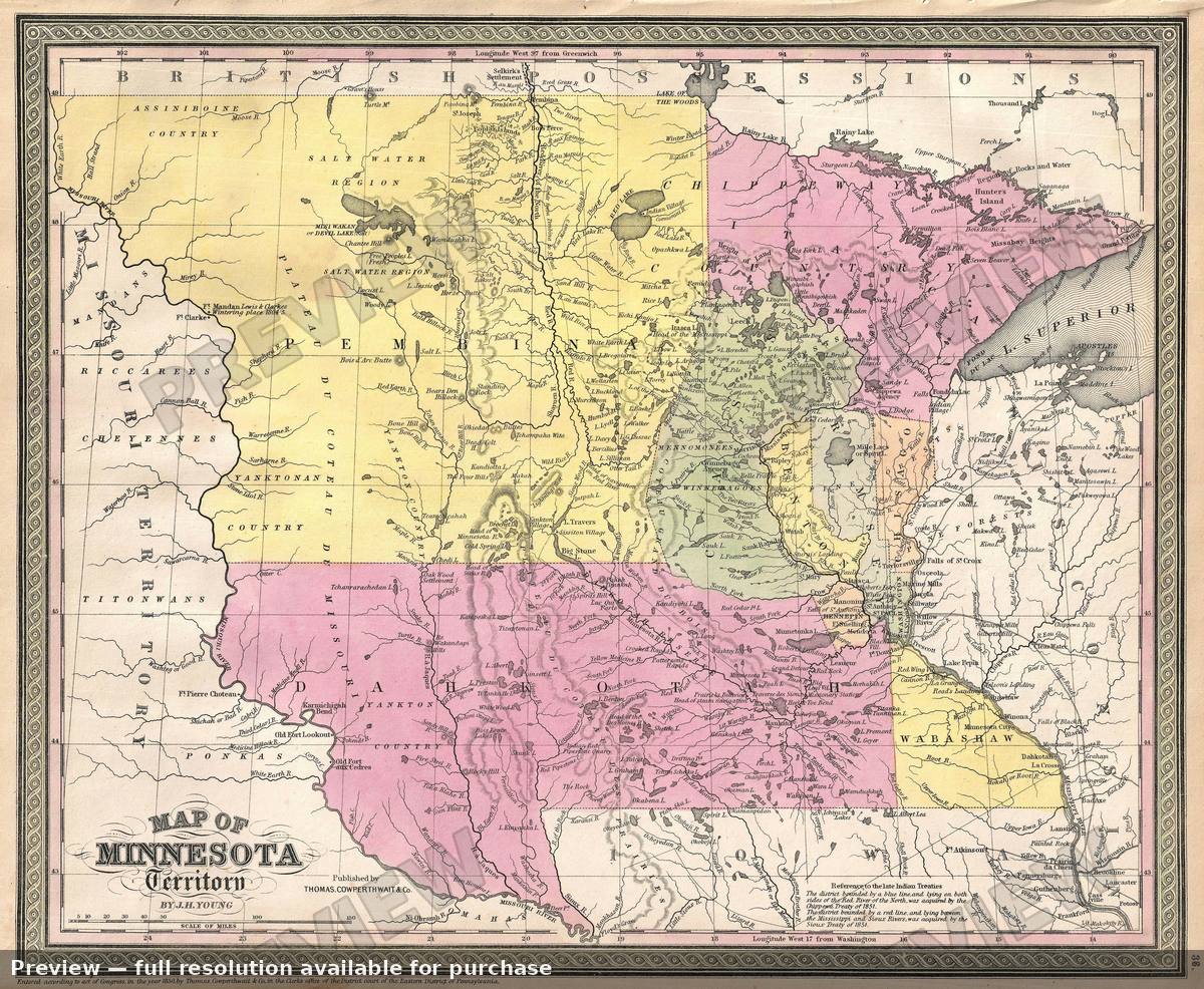 Antique map: Minnesota Dakota, 1854, 1854