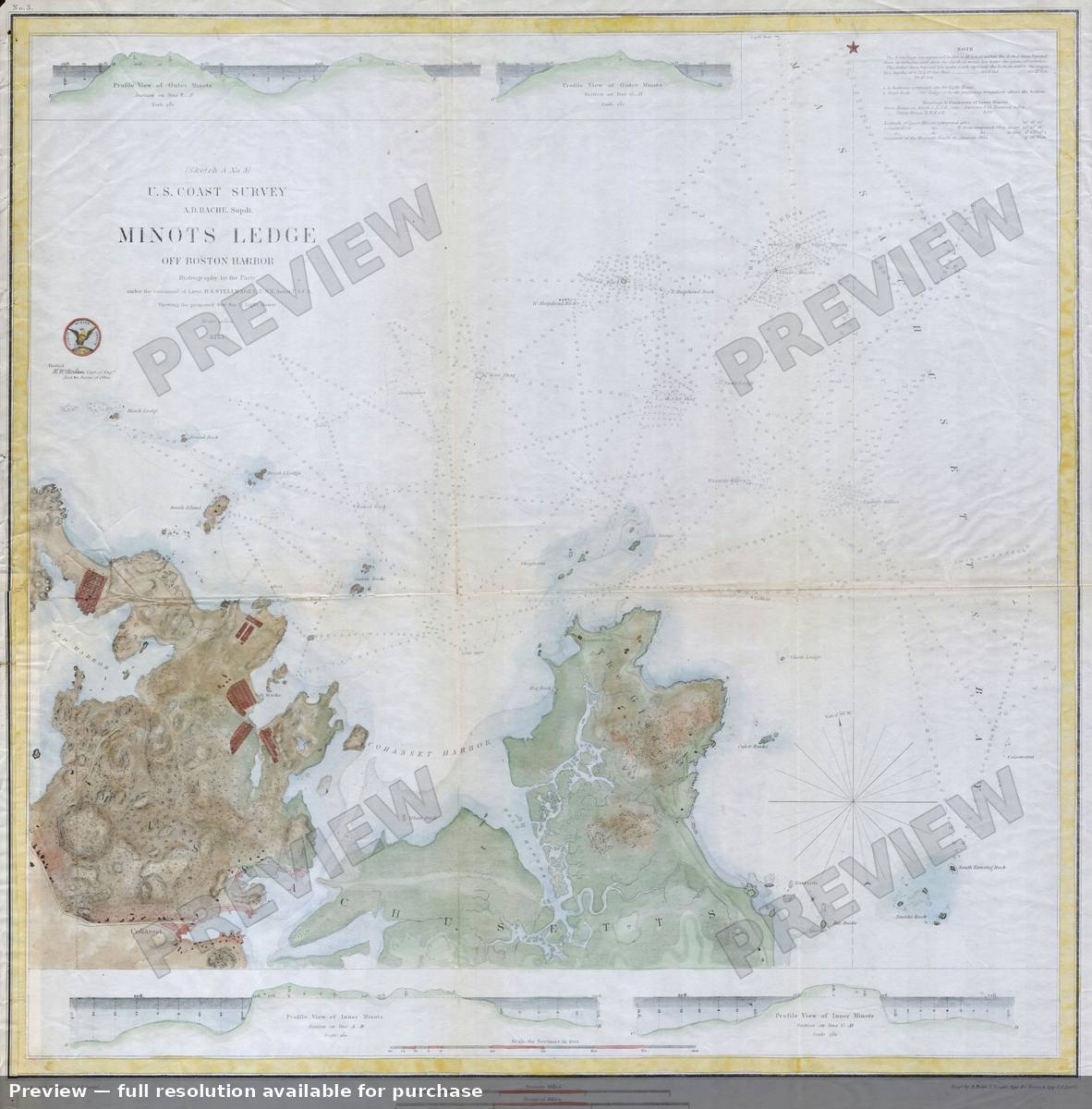 Antique map: Minots Ledge, 1853, 1853