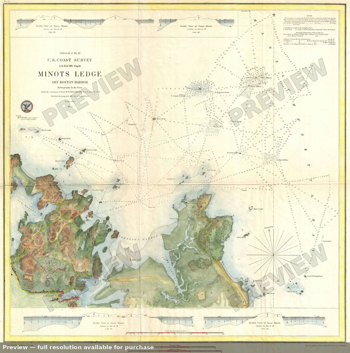Antique map: Minots Ledge 2, 1853, 1853