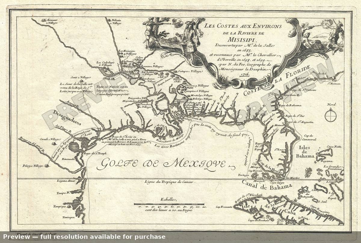 Antique map: Misisipi, 1705, 1705