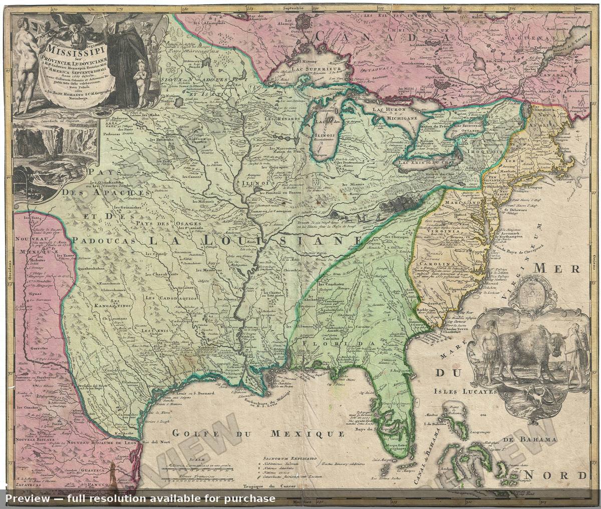 Antique map: Mississipi, 1720