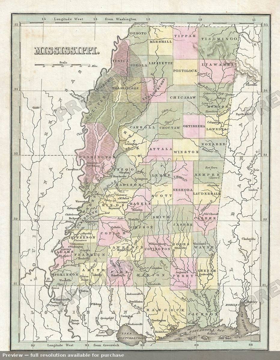 Antique map: Mississippi, 1835