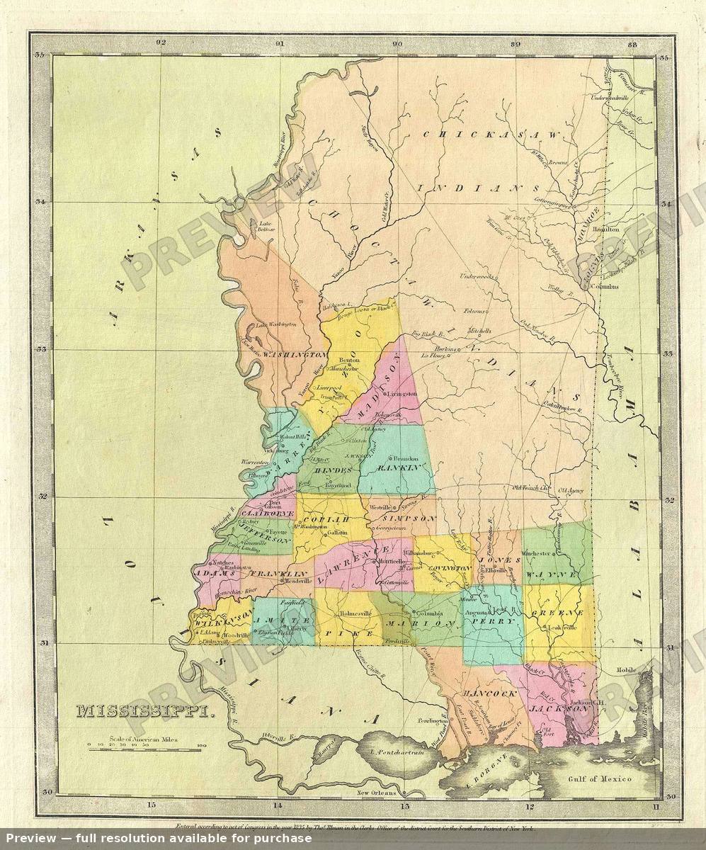 Antique map: Mississippi, 1835