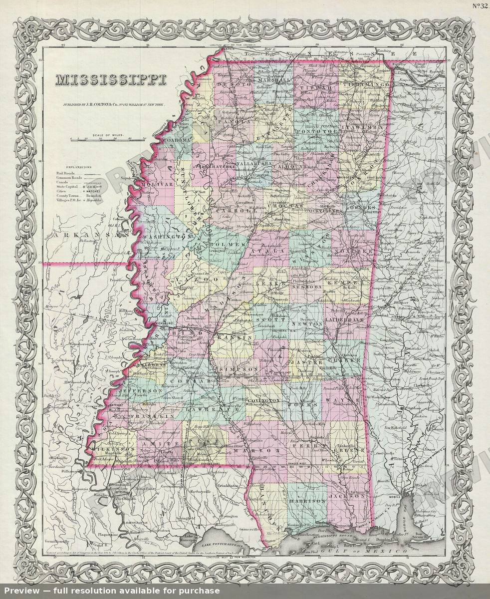 Antique map: Mississippi, 1856, 1856