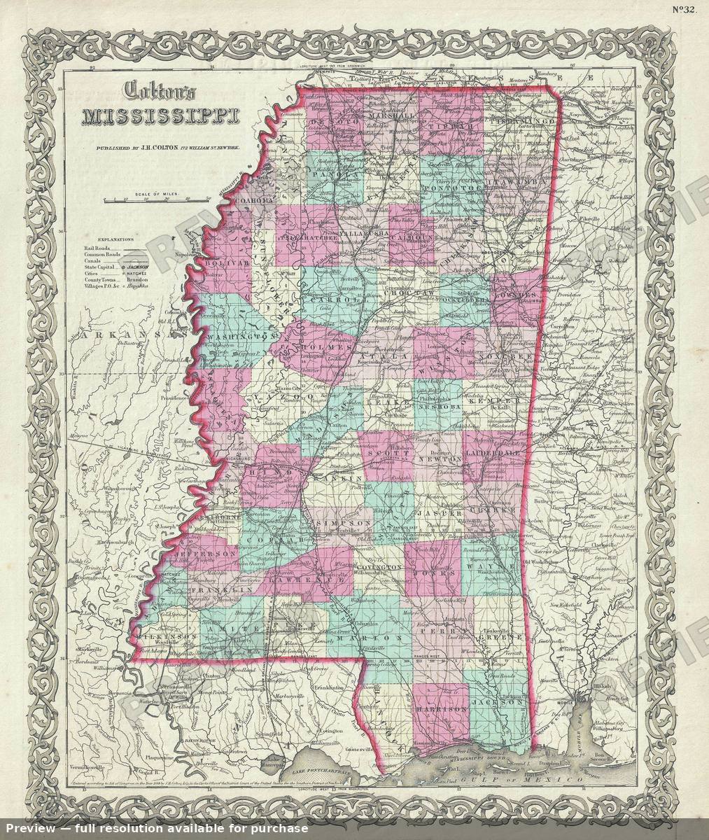 Antique map: Mississippi, 1859, 1859