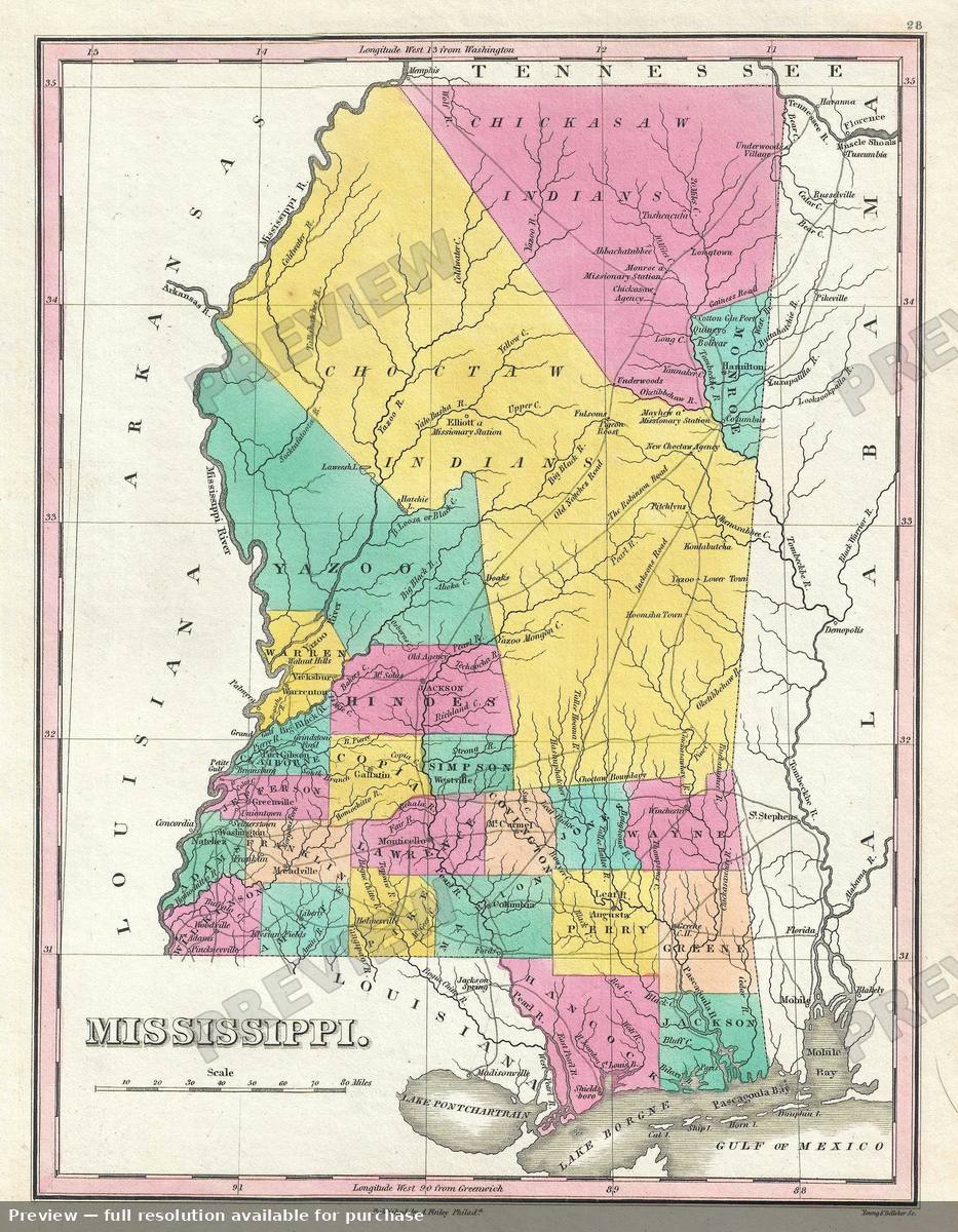 Antique map: Mississippi, 1828