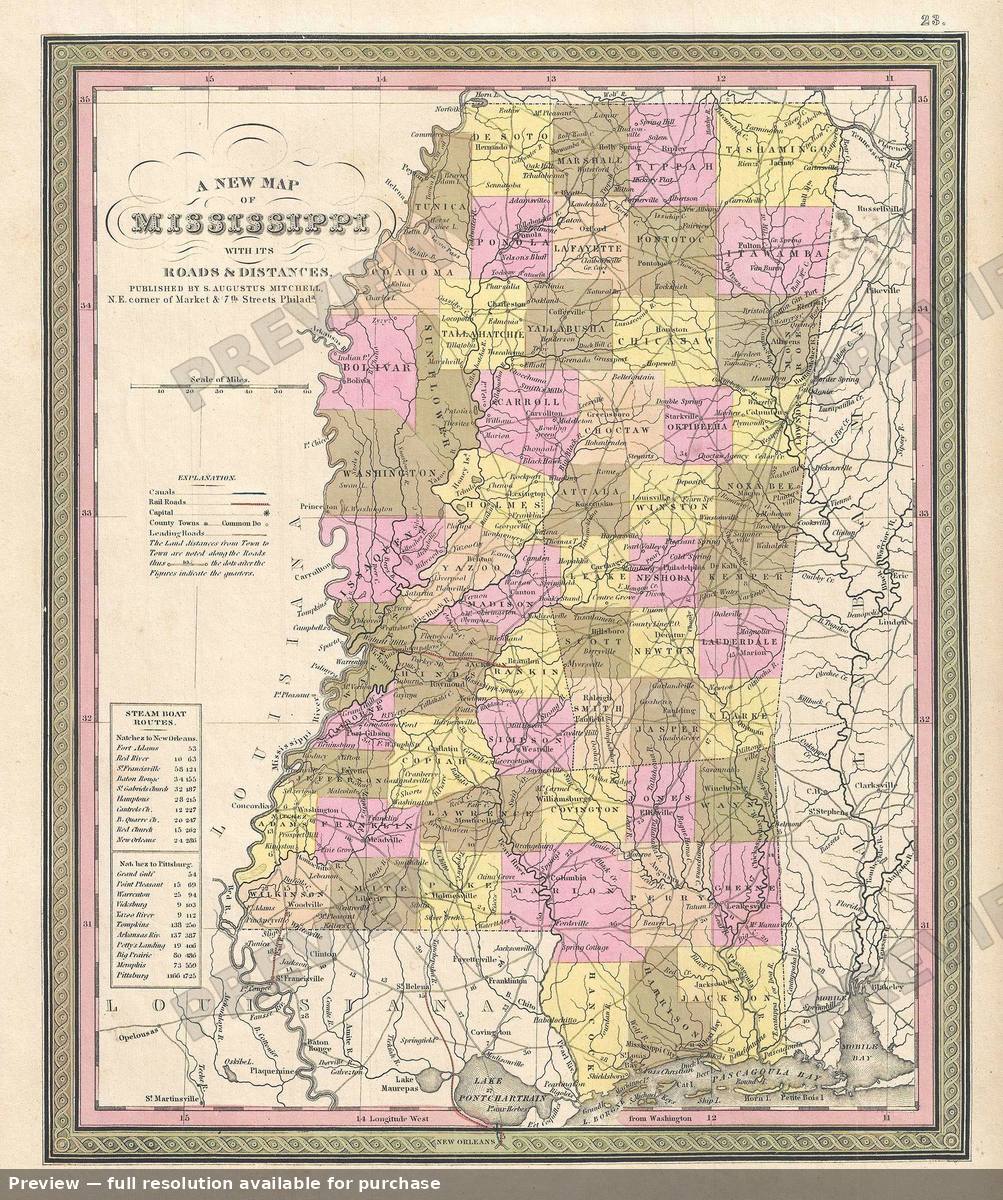 Antique map: Mississippi, 1849, 1849