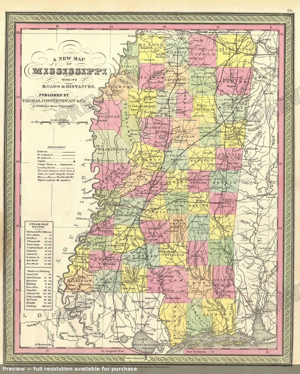 Antique map: Mississippi, 1854, 1854