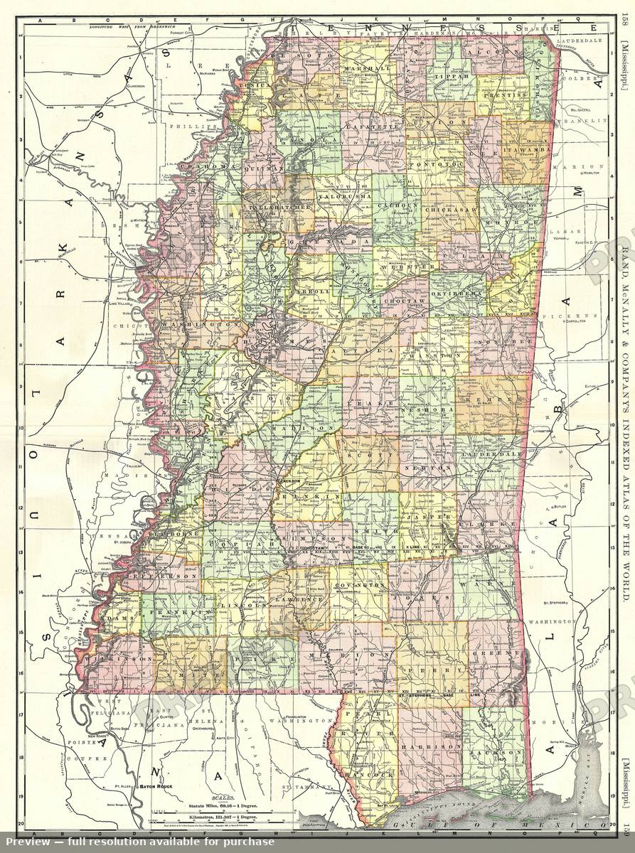 Antique map: Mississippi, 1893, 1893