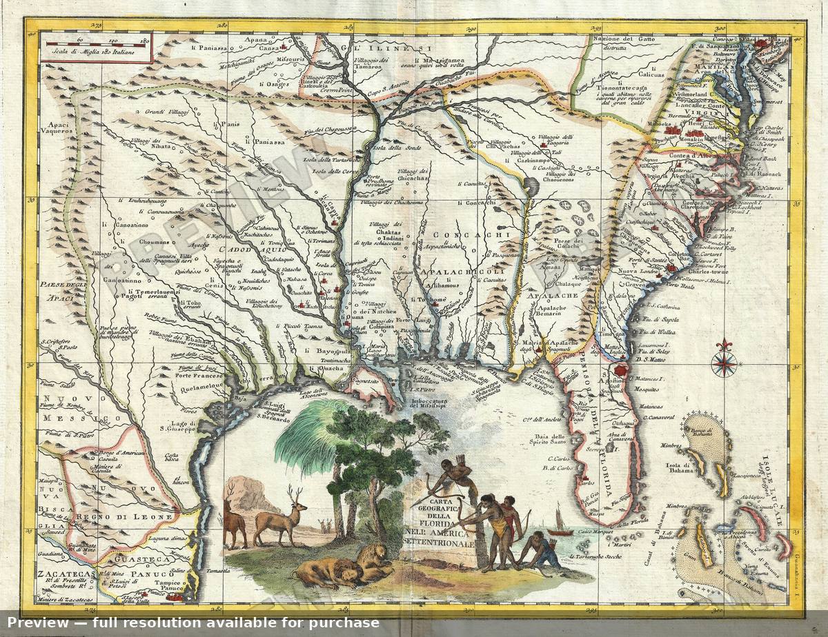 Antique map: Mississippi Florida, 1740, 1740