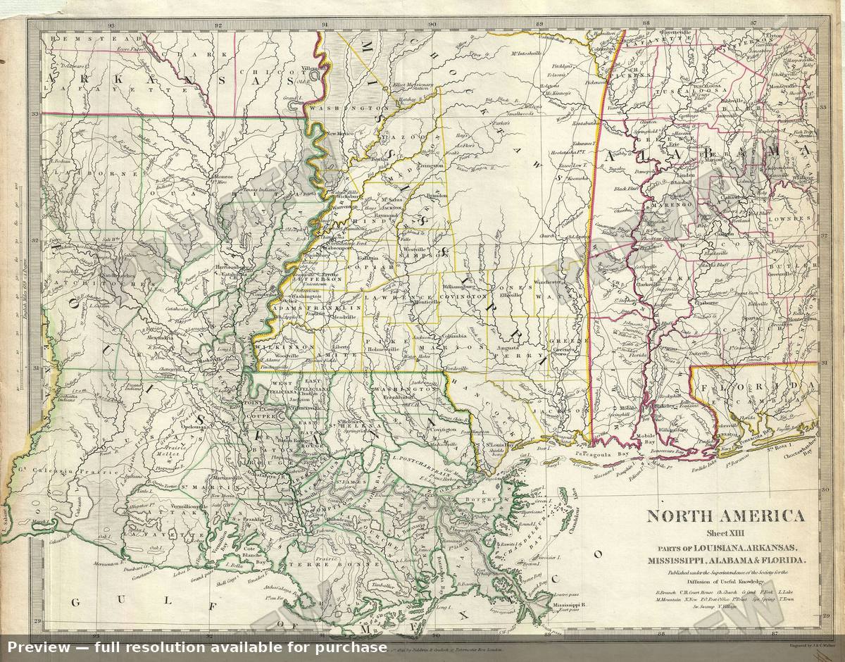 Antique map: Mississippi Louisiana, 1833, 1833