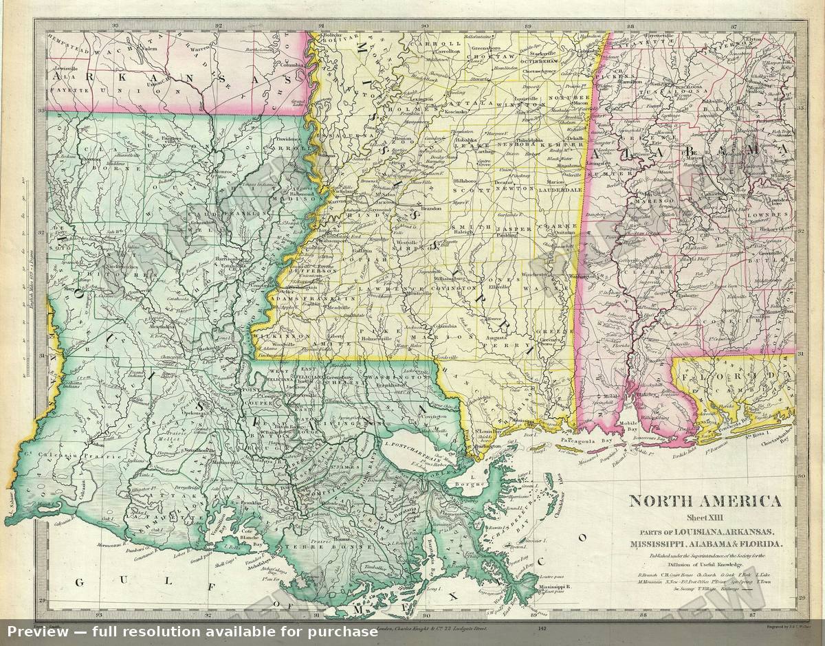 Antique map: Mississippi Louisiana, 1848, 1848