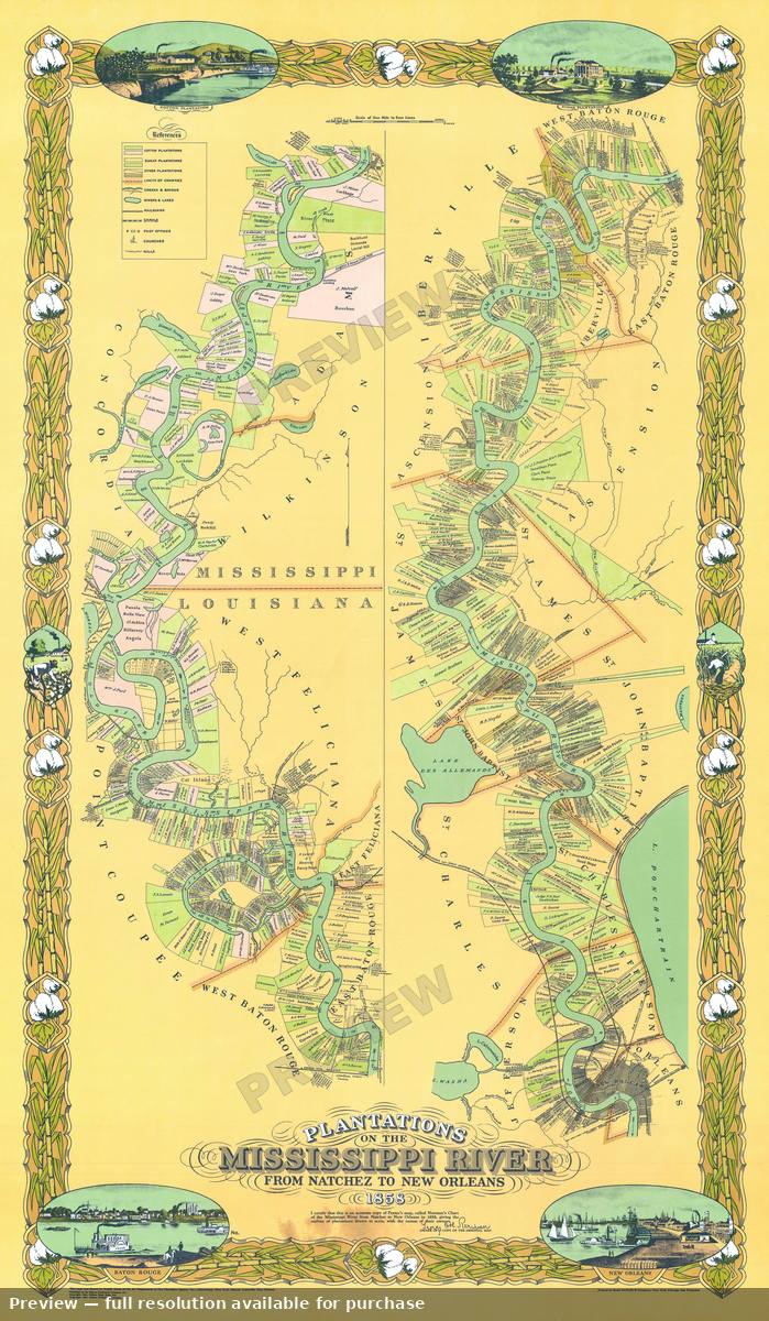 Antique map: Mississippi River Plantations, 1967, 1967