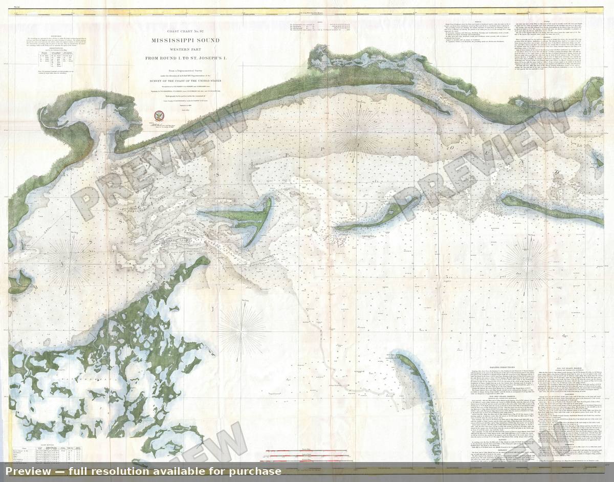 Antique map: Mississippi Sound West, 1866, 1866