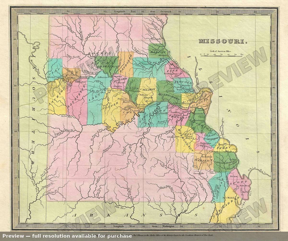 Antique map: Missouri, 1835