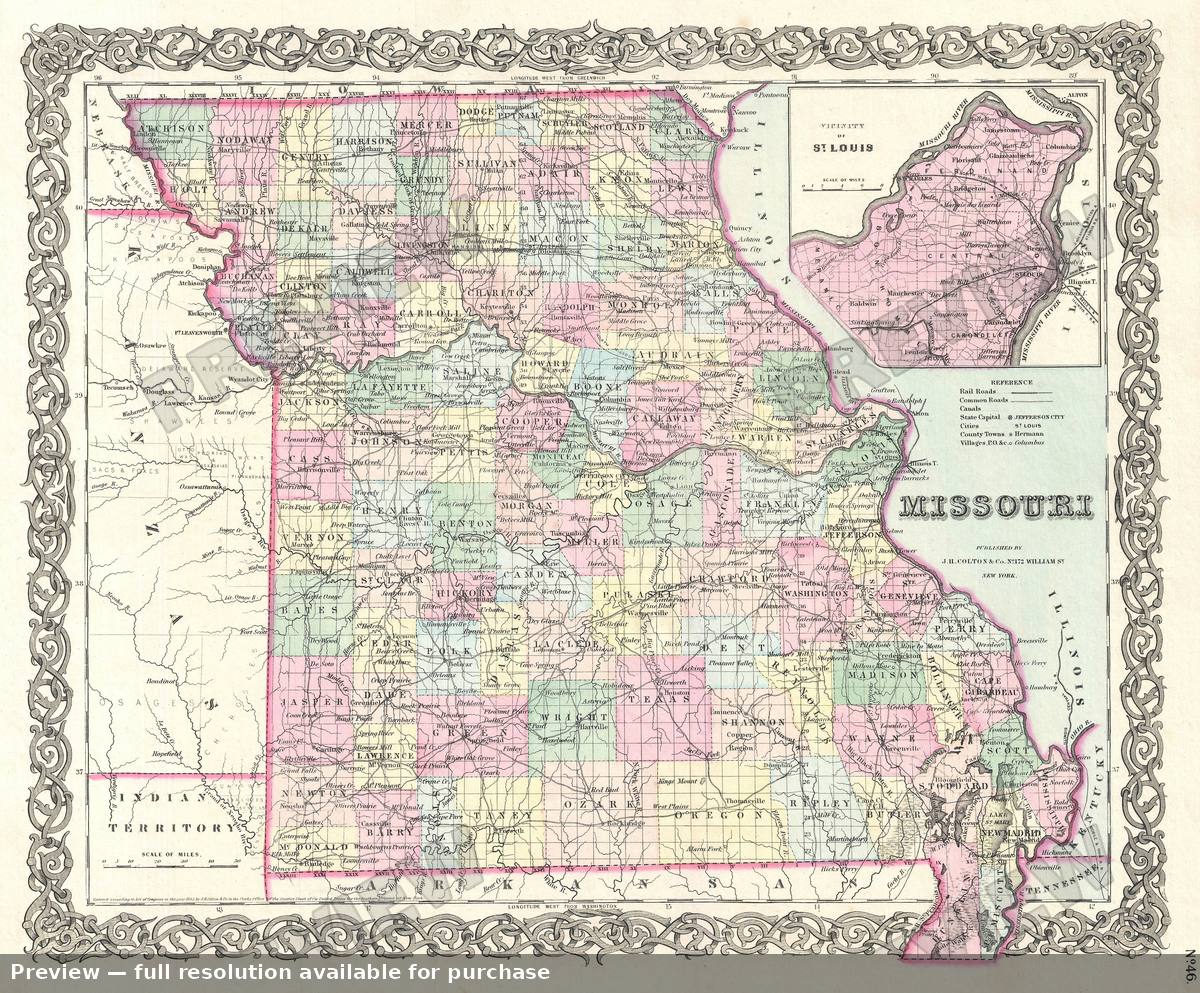Antique map: Missouri, 1855, 1855