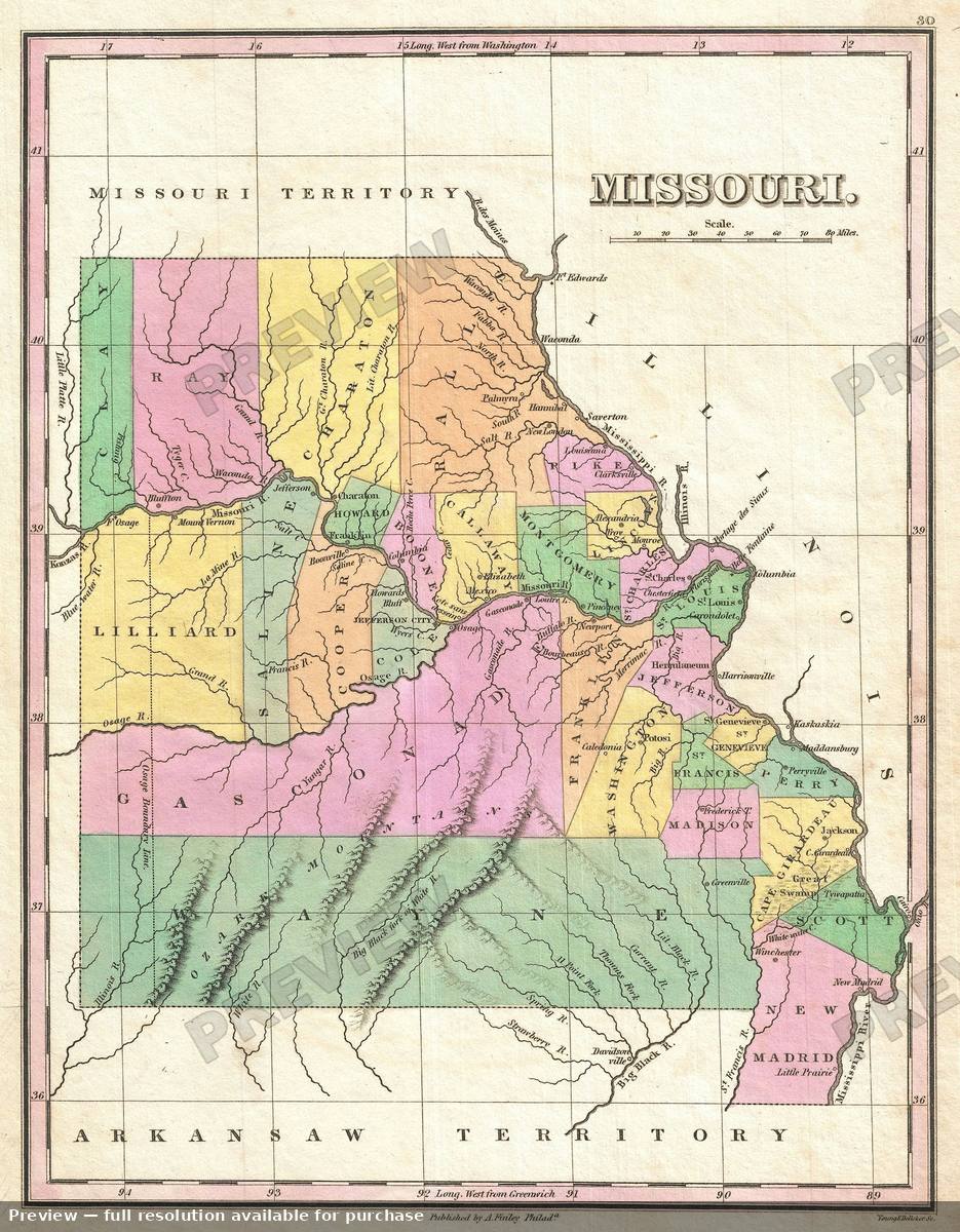 Antique map: Missouri, 1827