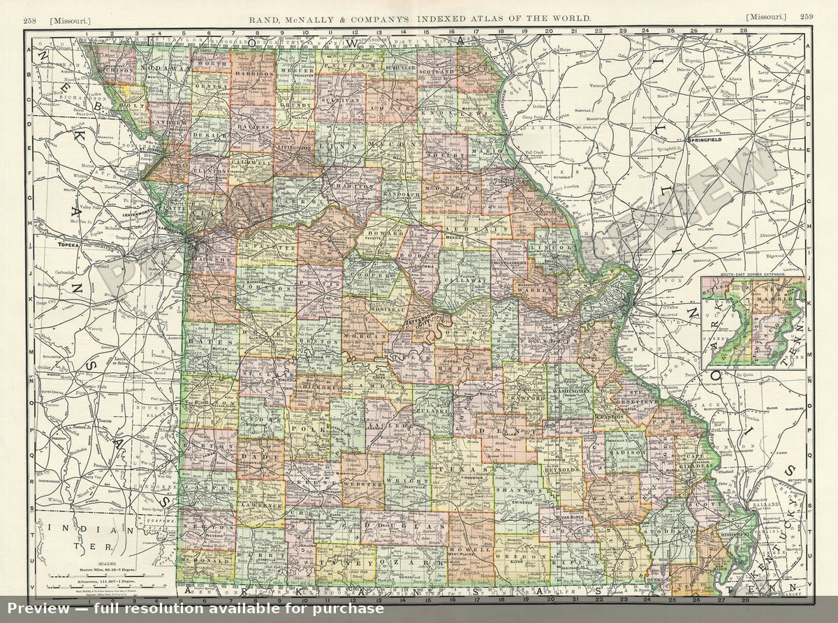 Antique map: Missouri, 1893, 1893