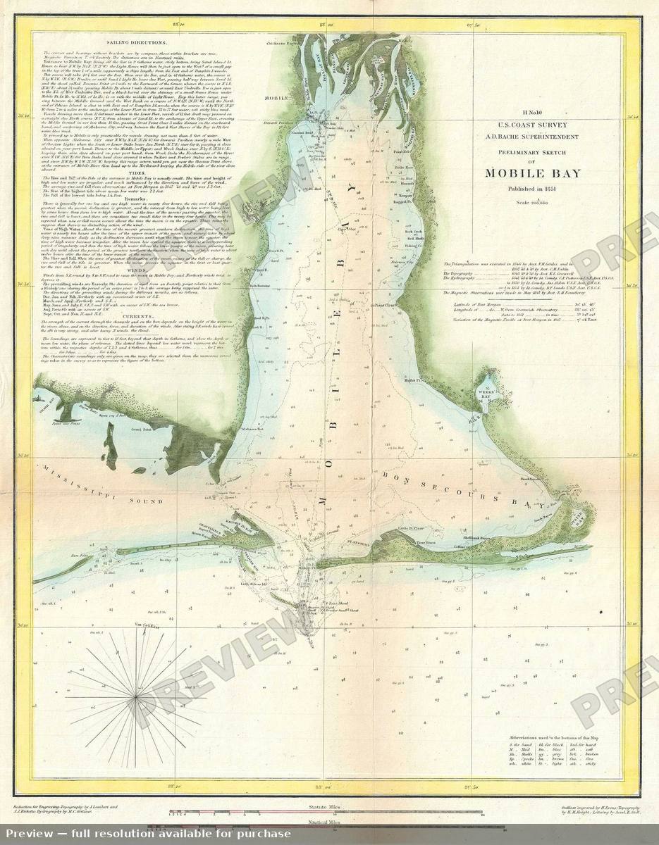 Antique map: Mobile Bay, 1851, 1851