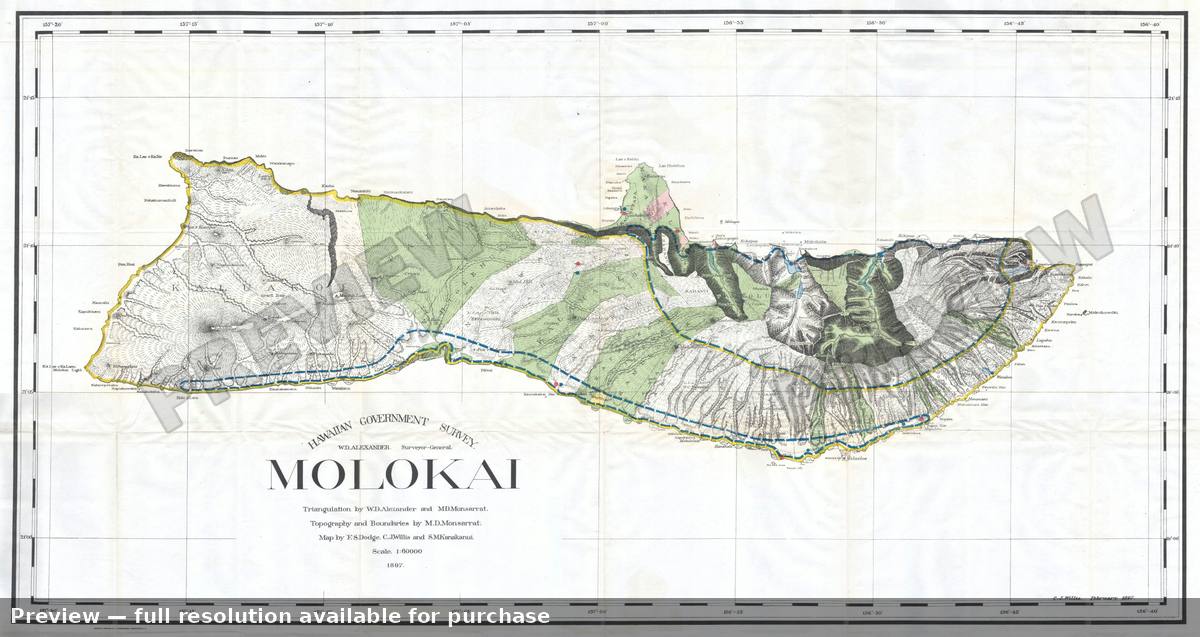Antique map: Molokai Hawaii, 1897