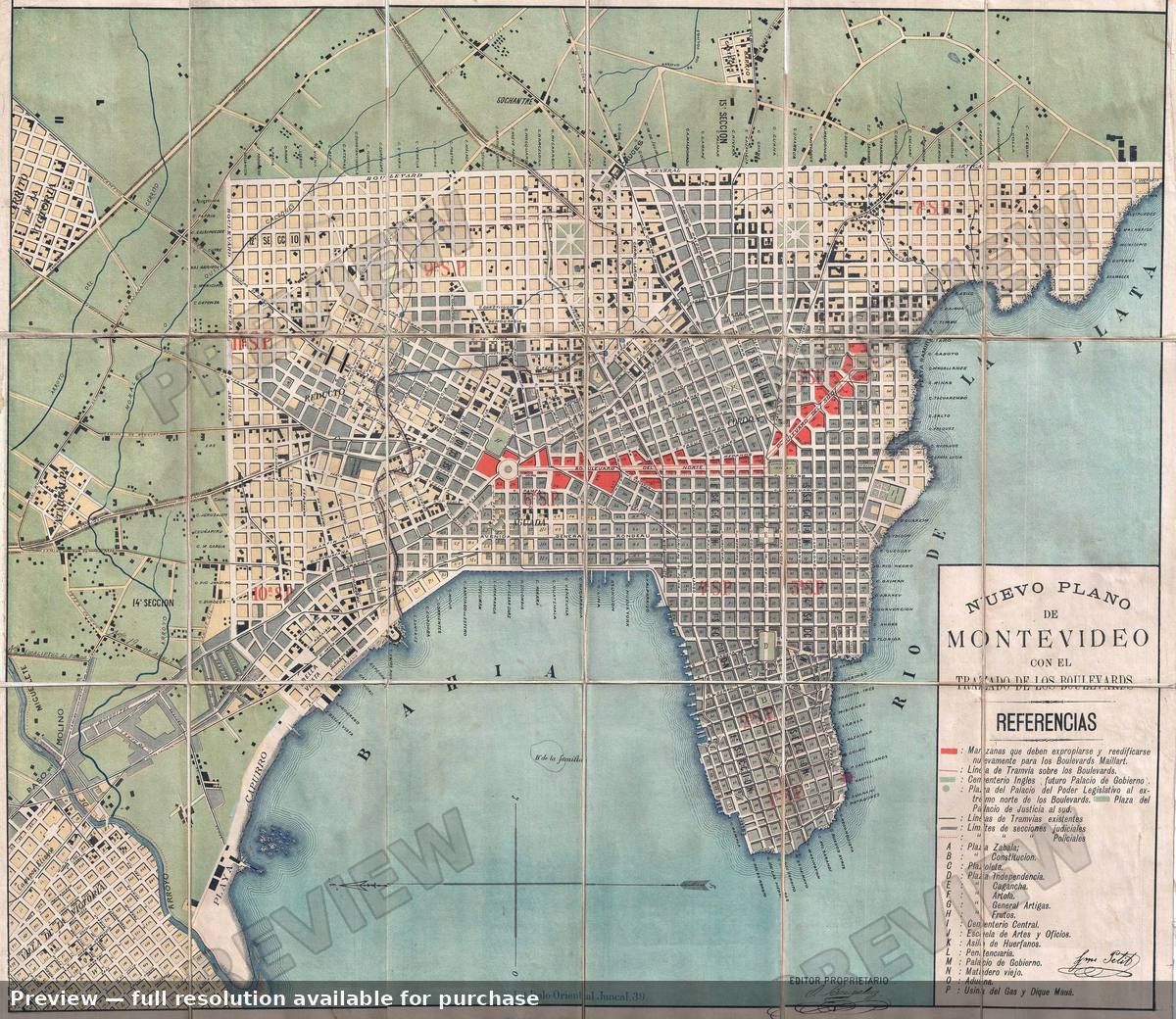Antique map: Montevideo, 1888, 1888