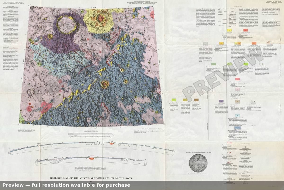 Antique map: Moon Montes Apenninus, 1966