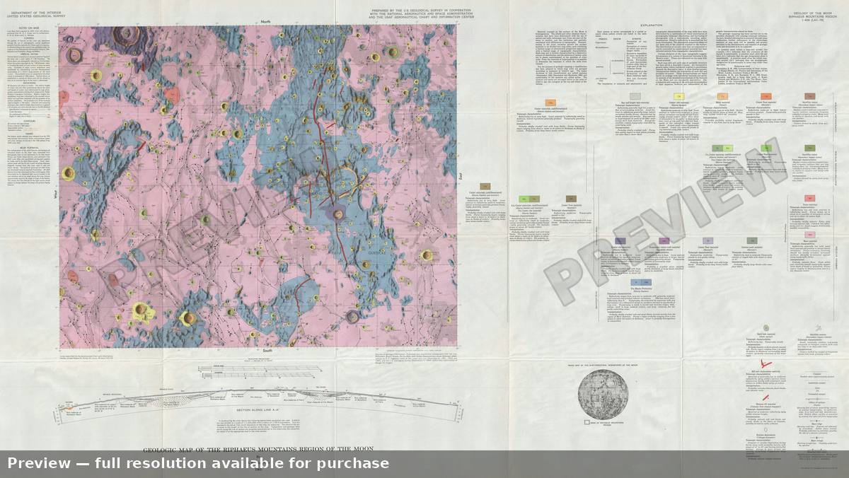 Antique map: Moon Riphaeus Mountains, 1965