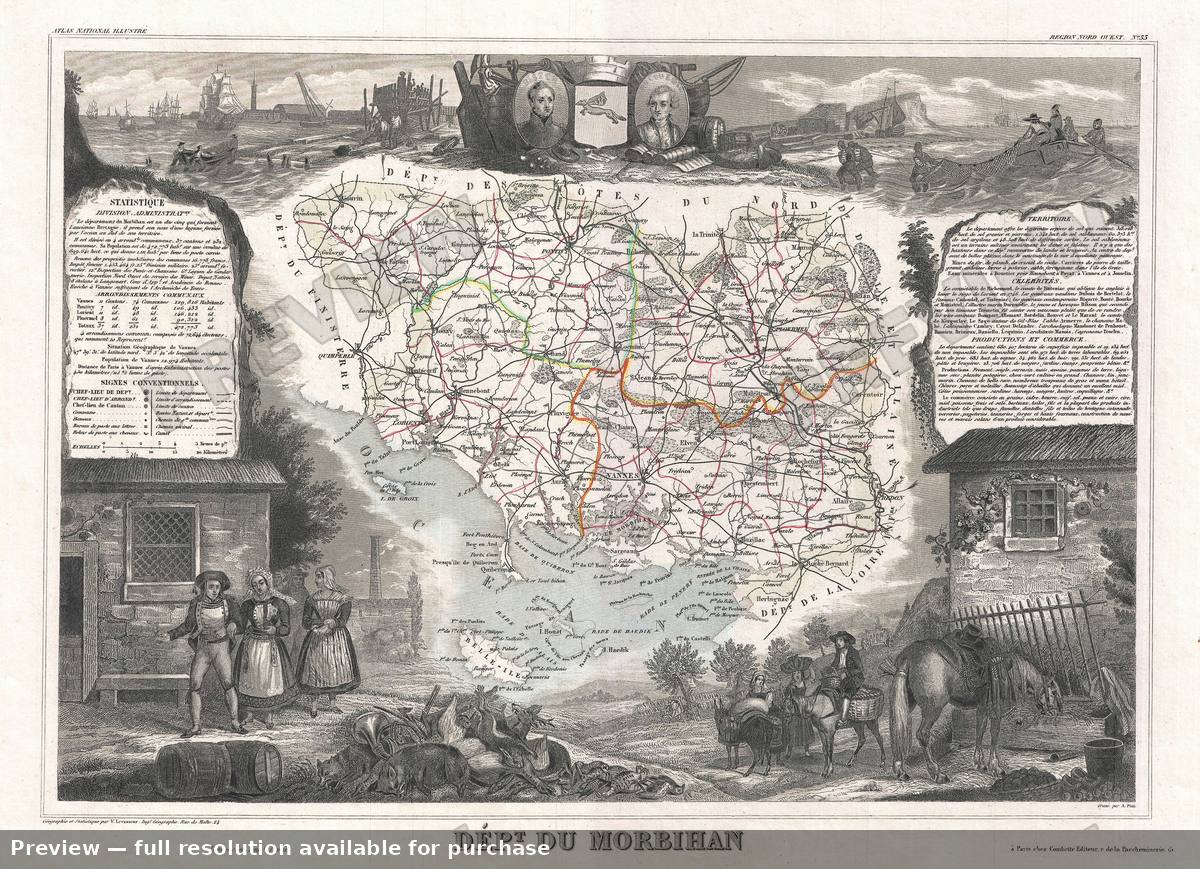 Antique map: Morbihan, 1852, 1852