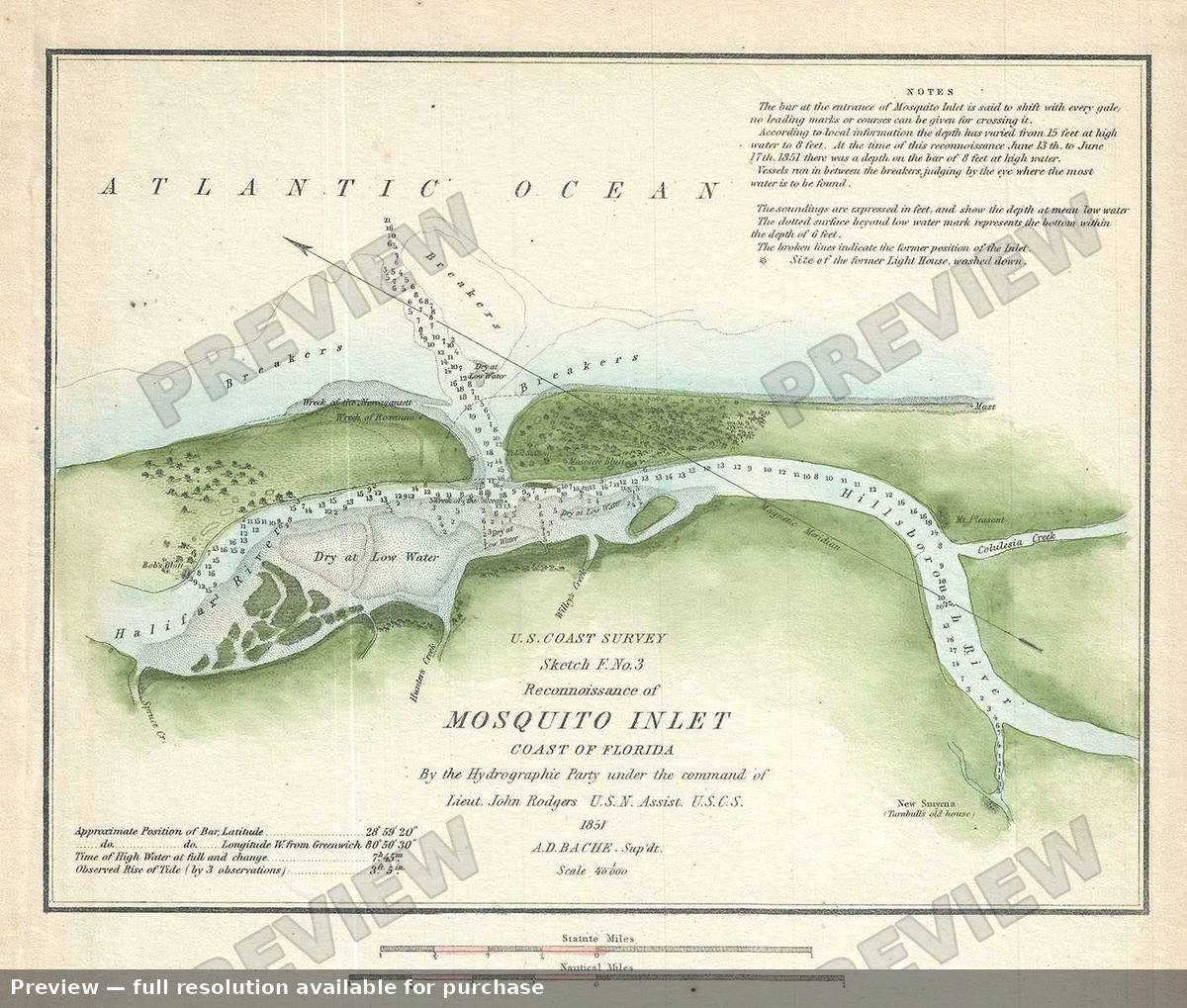 Antique map: Mosquito Inlet, 1851, 1851