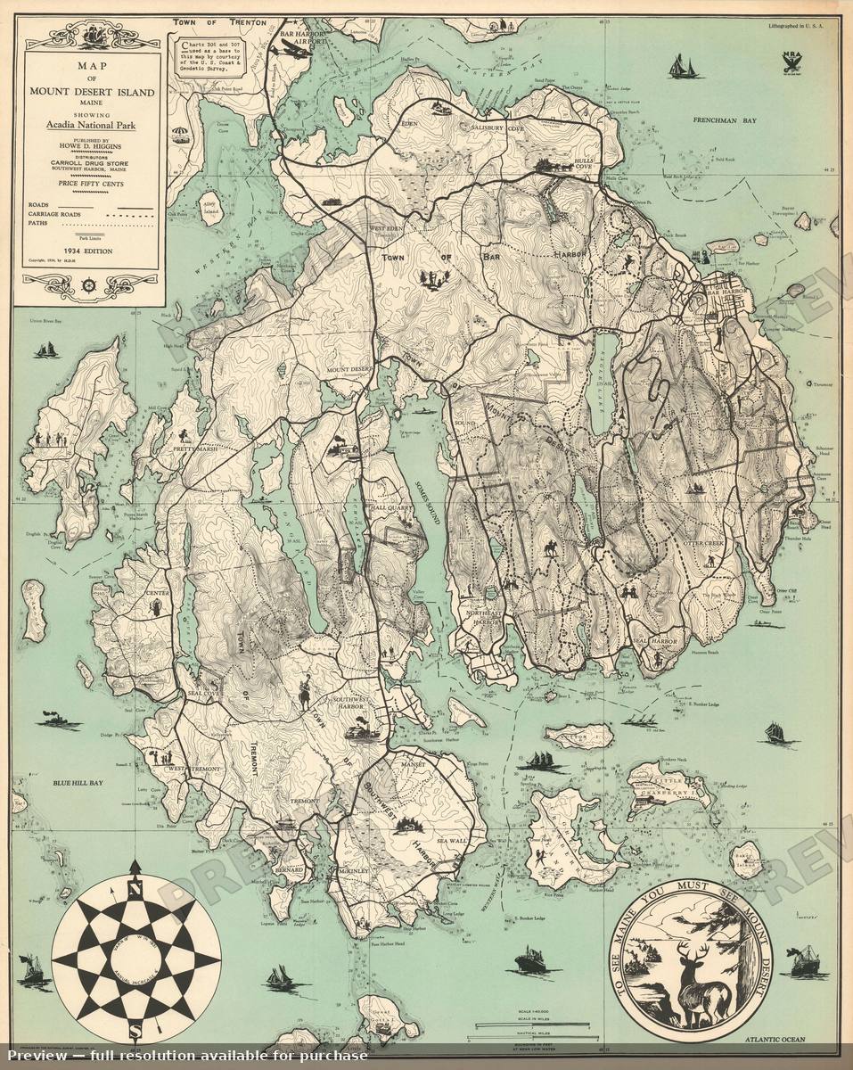 Antique map: Mount Desert Island, 1934, 1934