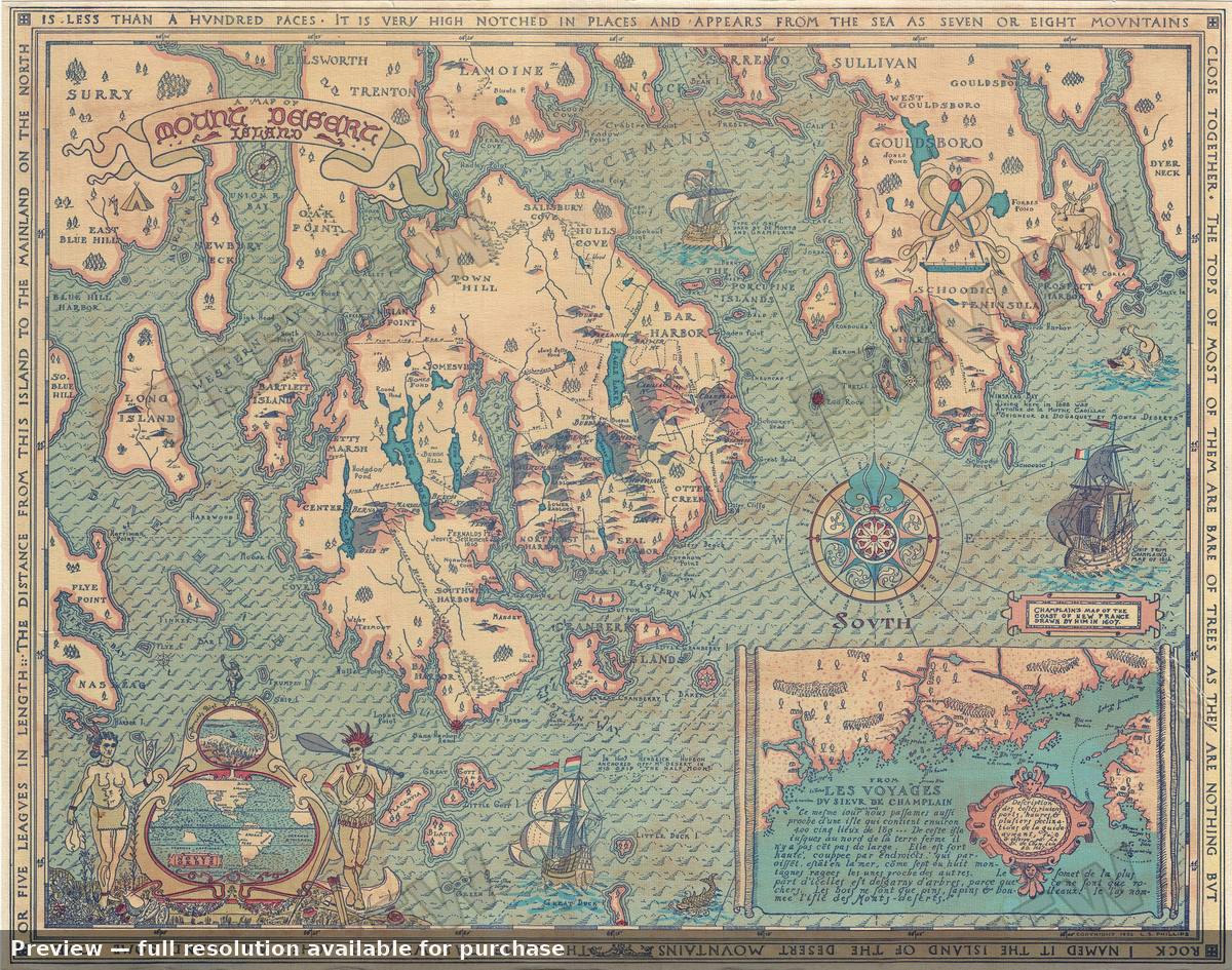 Antique map: Mount Desert Island, 1932