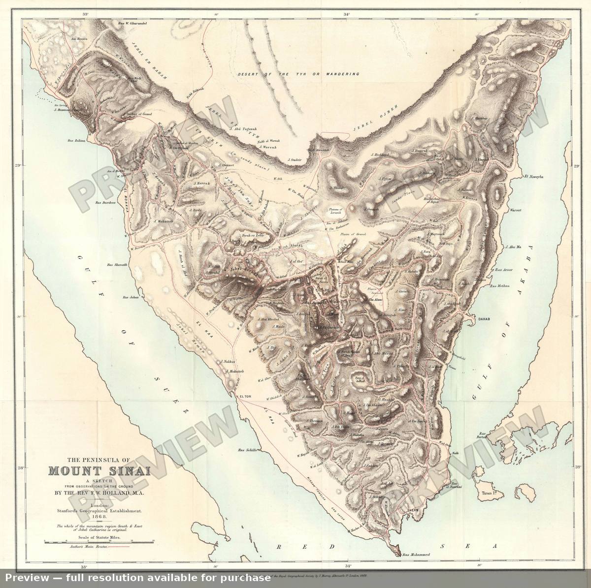 Antique map: Mount Sinai, 1868, 1868