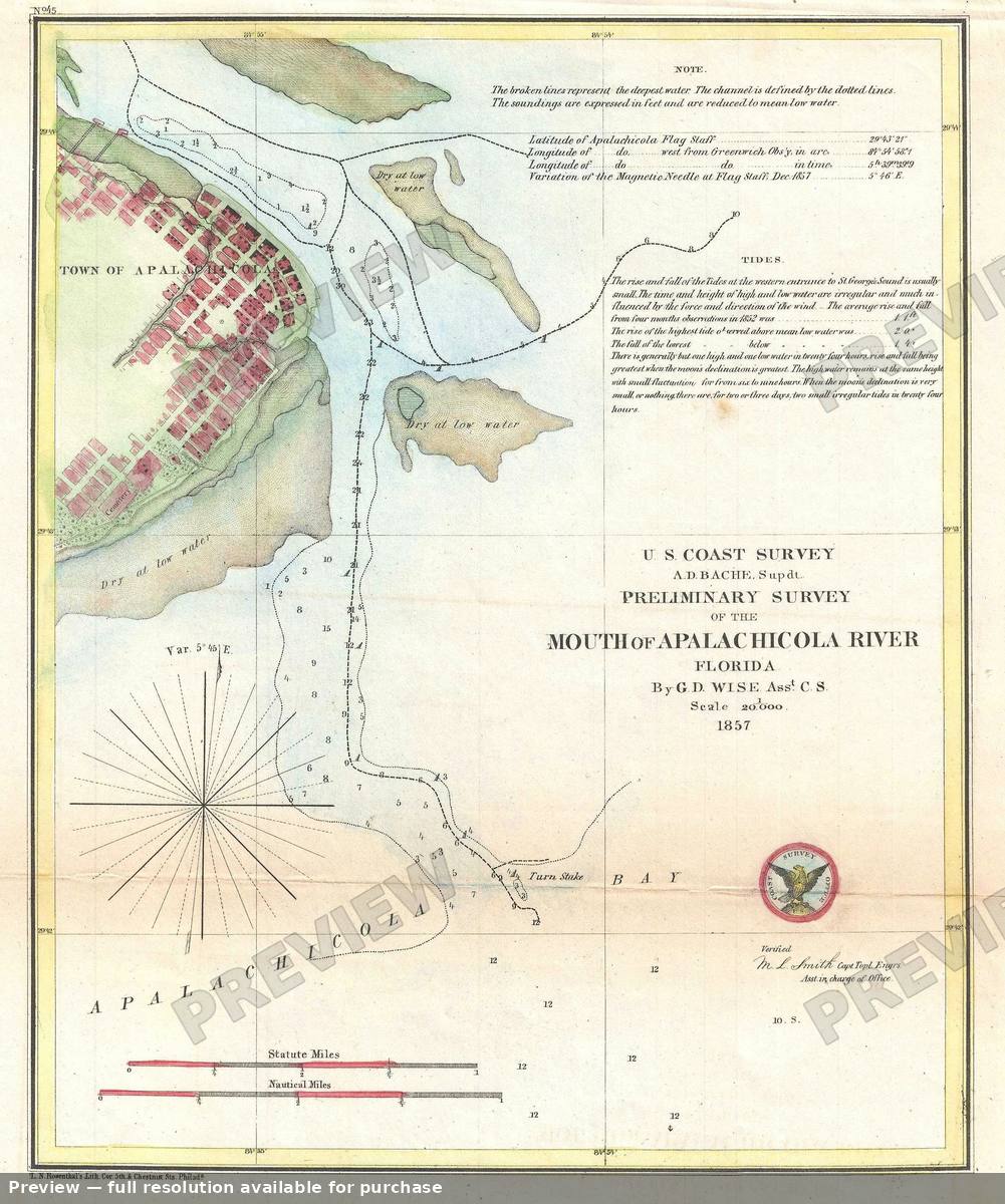Antique map: Mouth Apalachicola, 1857, 1857