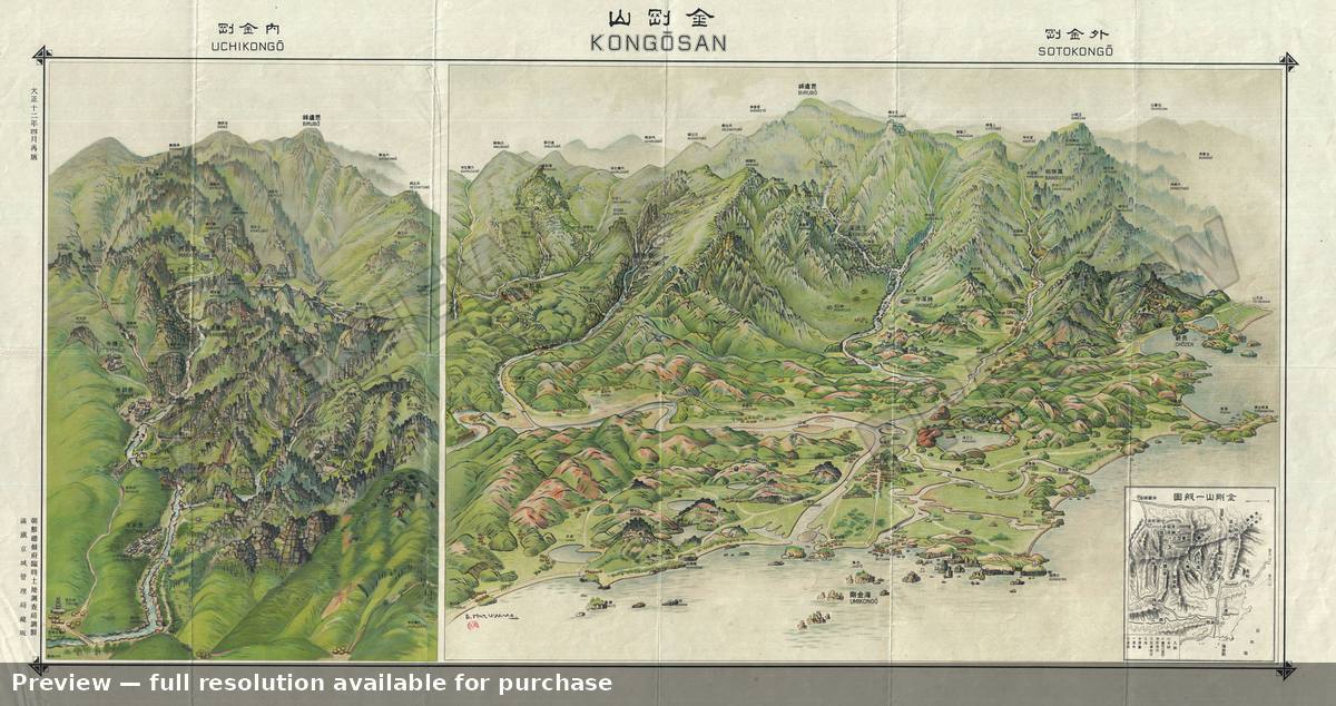 Antique map: Mt Diamond Korea, 1923, 1923