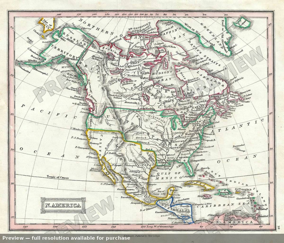 Antique map: N America, 1845, 1845