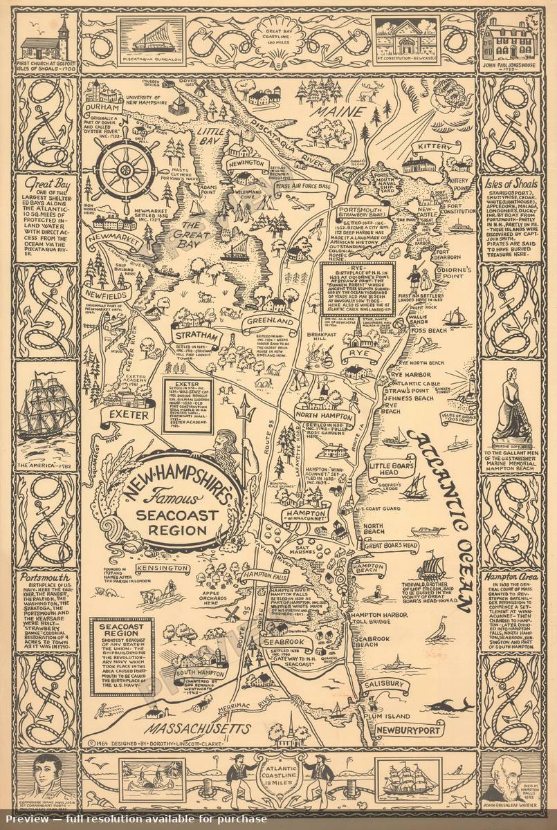 Antique map: NH Seacoast, 1964, 1964
