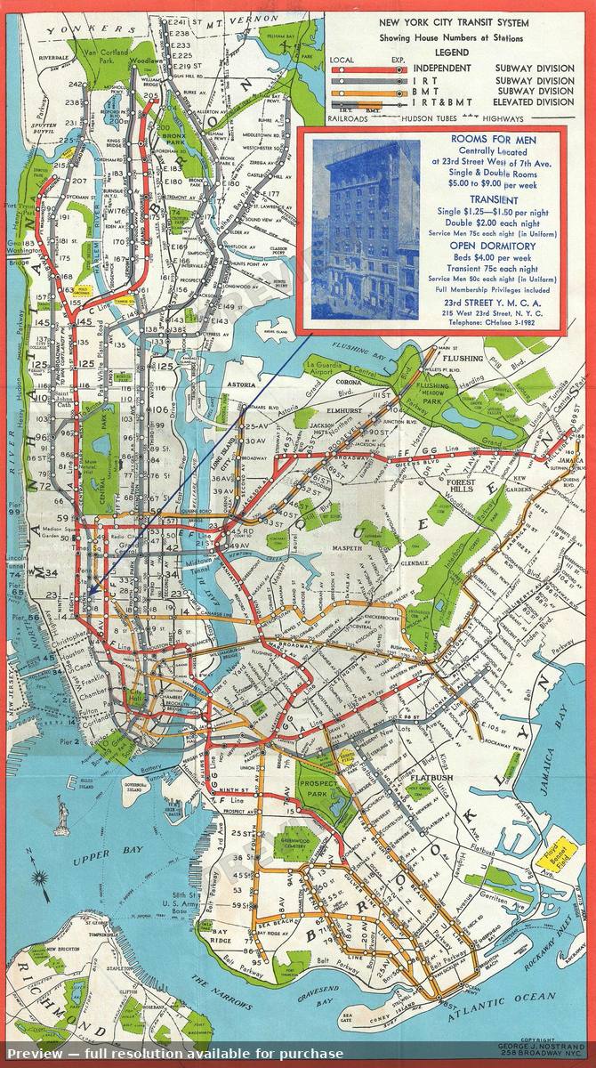 Antique map: NYC Mass Transit, 1940, 1940
