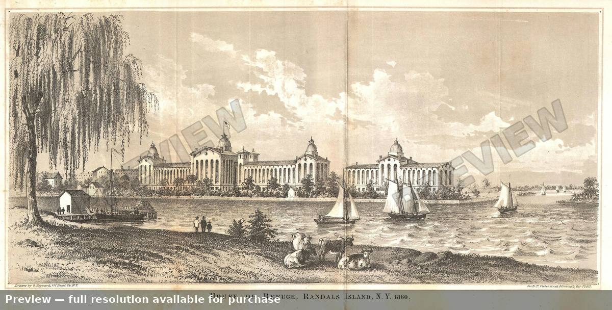 Antique map: NYC Randals Island, 1860, 1860