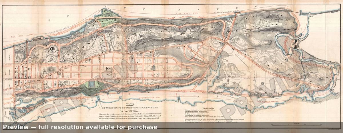 Antique map: NYC Upper Manhattan, 1868