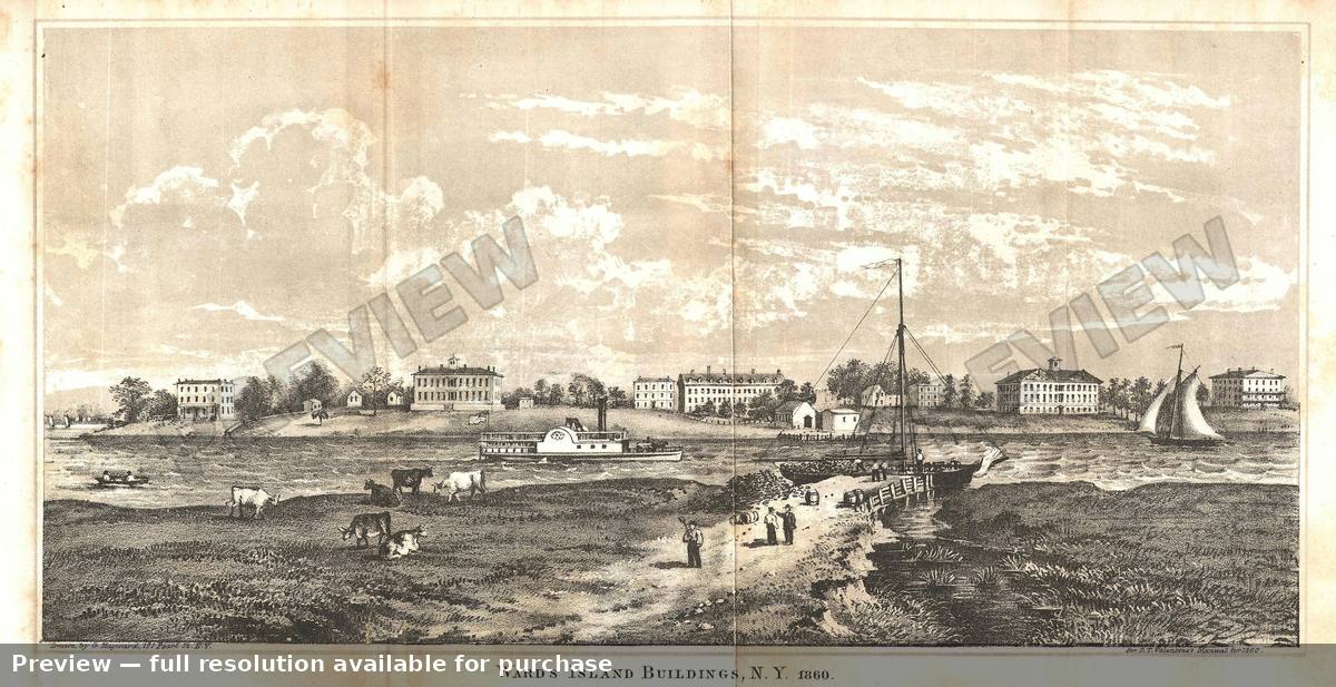 Antique map: NYC Wards Island, 1860, 1860