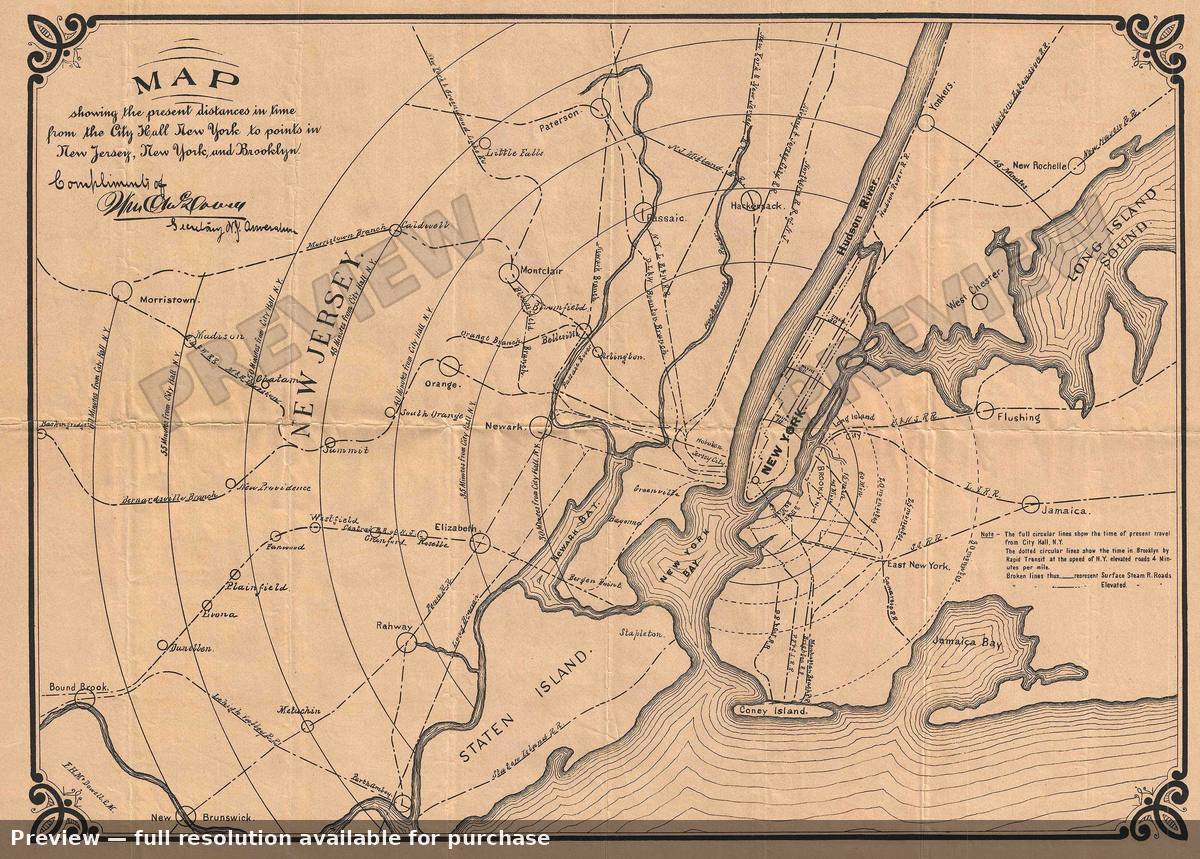 Antique map: NY Distances, 1890, 1890